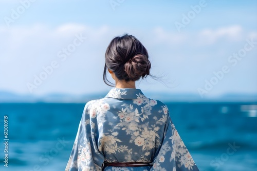 浴衣を着た女性の後ろ姿　with generative ai
