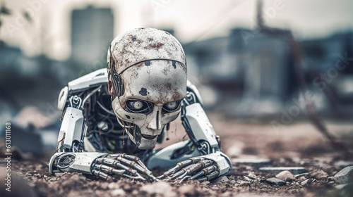 destroyed robot war machine...