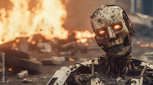 damaged robot, horror and e...