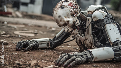 destroyed robot war machine...