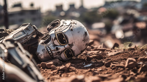 destroyed robot war machine...