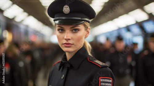 a federal police officer, in uniform, police uniform, border guard and customs officer, customs and control, on patrol, caucasian woman or special unit photo