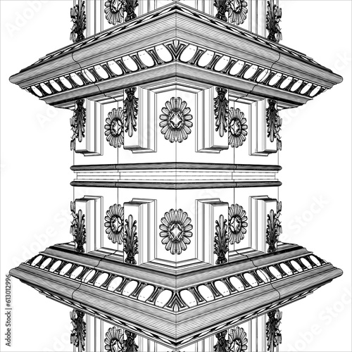 Antique Pillar Vector. Illustration Isolated On White Background. Classic Pylon Pillar Texture Pattern Background.