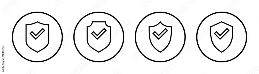 Shield check mark icon set illustration. Protection approve sign. Insurance icon Shield check mark icon set illustration. Protection approve sign. Insurance icon