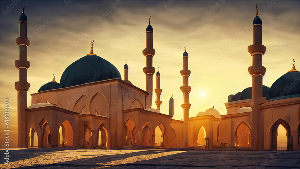mosque at sunset