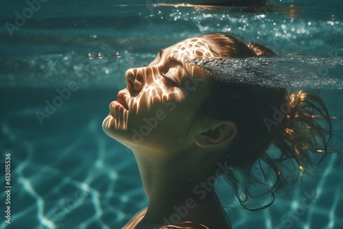 プールで泳ぐ女性　with generative ai photo