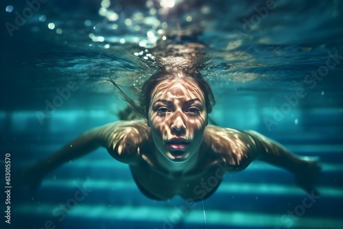 プールで泳ぐ女性　with generative ai © CrioStudio
