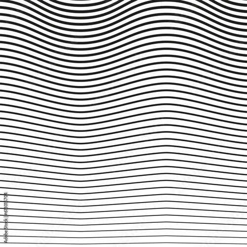 Horizontal lines, stripes pattern. wavy, curving distortion effect. Bending, warped lines with random thickness. Vector illustration. stock image.