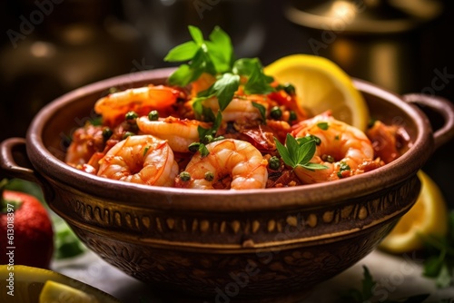 A light yet rounded dish from the south of France, shrimp Provençal is full of plump shrimp and fresh herbs in a bright garlic tomato broth. Generated Ai