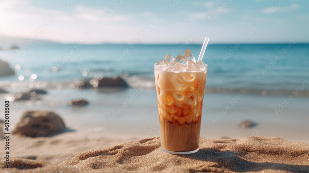 Cafe on the beach, background, Generative Ai