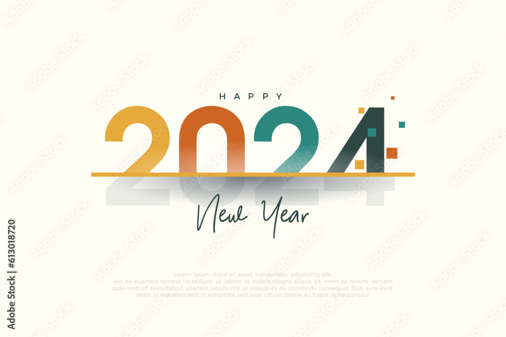Colorful Retro Design Happy New Year 2024. With a dark and bright background of the premium background for banners, posters or calendar.