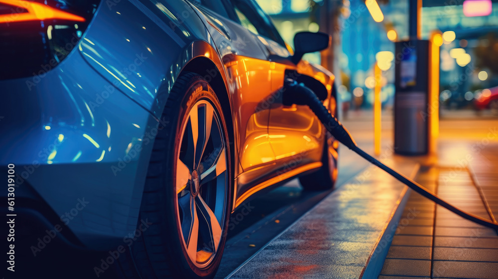 Close Up Photo Of an electric car charging , Generative Ai