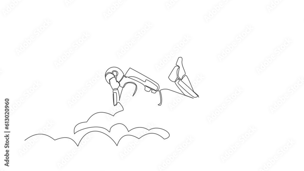 Self drawing animation of single line draw astronaut lay on clouds. Relaxes and resting after spaceship interstellar expedition. Cosmic galaxy space concept. Continuous line draw. Full length animated Self drawing animation of single line draw astronaut lay on clouds. Relaxes and resting after spaceship interstellar expedition. Cosmic galaxy space concept. Continuous line draw. Full length animated