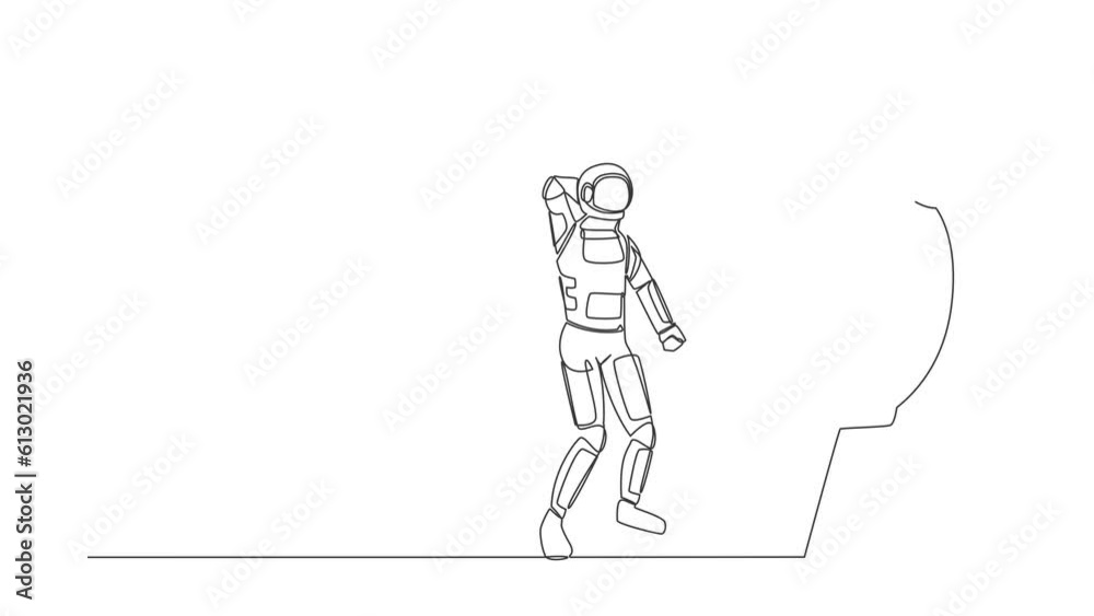 Animated self drawing of continuous line draw confused astronaut with arrow missed at target. Failed in launching rocket. Spaceship business failure. Cosmonaut space. Full length one line animation Animated self drawing of continuous line draw confused astronaut with arrow missed at target. Failed in launching rocket. Spaceship business failure. Cosmonaut space. Full length one line animation