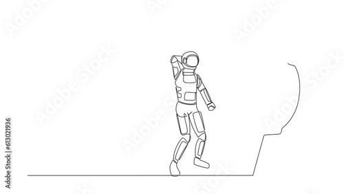 Wallpaper Mural Animated self drawing of continuous line draw confused astronaut with arrow missed at target. Failed in launching rocket. Spaceship business failure. Cosmonaut space. Full length one line animation Torontodigital.ca