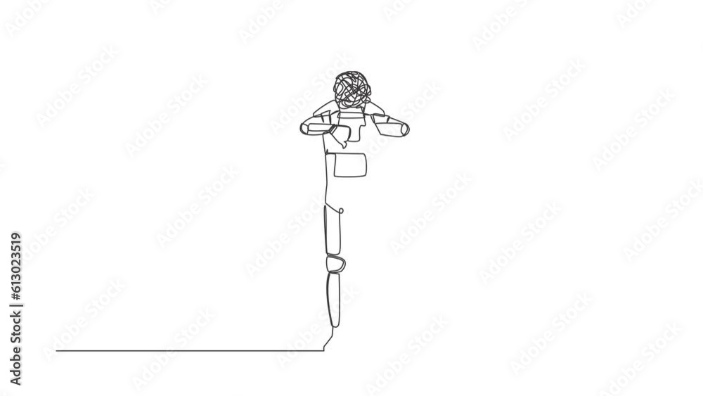 Animated self drawing of continuous line draw astronaut with round scribbles instead of head, showing thumbs down sign, negative expression. Cosmonaut outer space. Full length single line animation Animated self drawing of continuous line draw astronaut with round scribbles instead of head, showing thumbs down sign, negative expression. Cosmonaut outer space. Full length single line animation