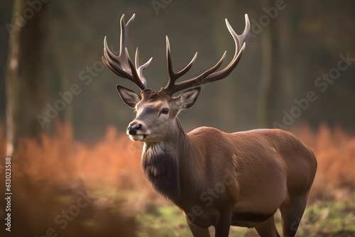 Red deer in the nature habitat during the deer rut europe. Generative AI