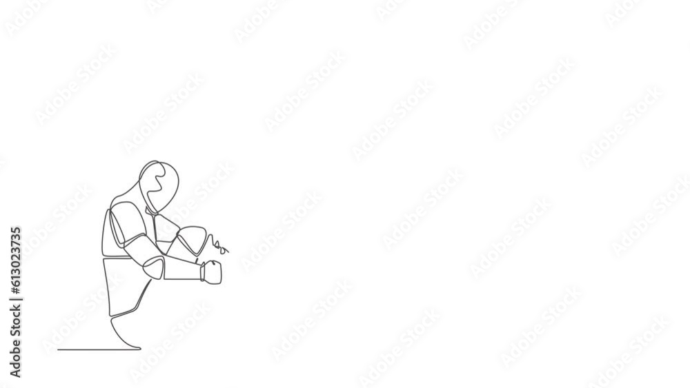 Animated self drawing of continuous line draw depressed robot emotion sadness melancholy sitting in despair on the floor. Artificial intelligence and machine learning. Full length one line animation Animated self drawing of continuous line draw depressed robot emotion sadness melancholy sitting in despair on the floor. Artificial intelligence and machine learning. Full length one line animation