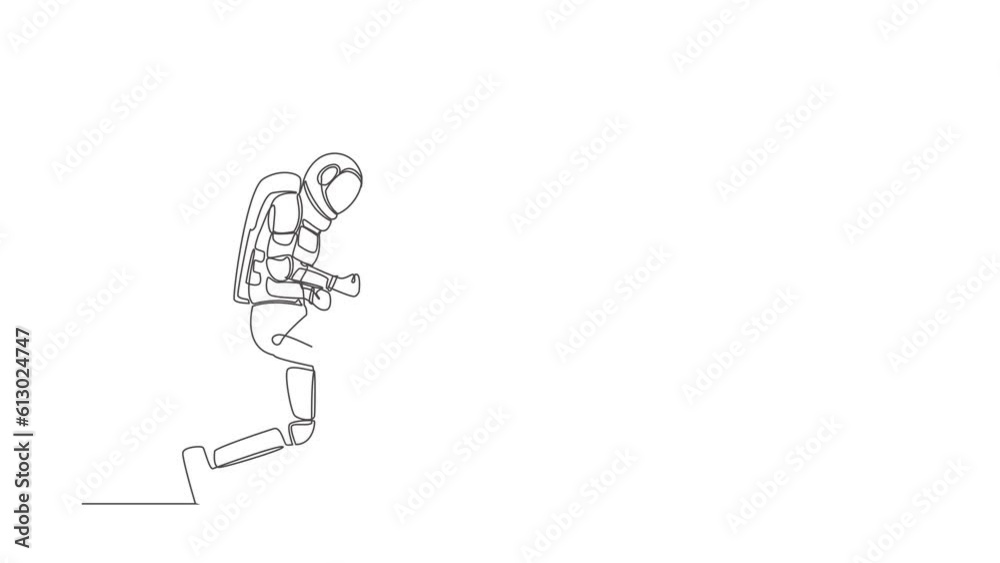 Animated self drawing of continuous line draw happy astronaut bow with yes gesture. Successful victory spaceship mission expedition achievement. Cosmonaut deep space. Full length one line animation Animated self drawing of continuous line draw happy astronaut bow with yes gesture. Successful victory spaceship mission expedition achievement. Cosmonaut deep space. Full length one line animation