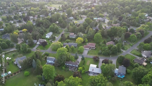 Aerial Drone View of Lake Ontario's Rocky Coast during Sunset hours (Cobourg, Ontario, Canada)