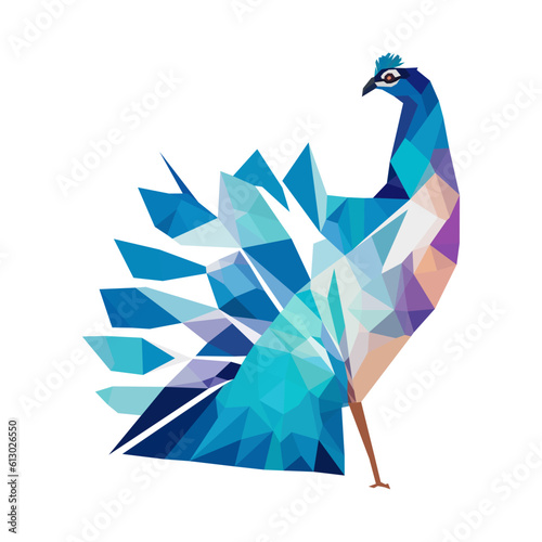 A peacock bird in geometric shape vector illustration. Polygonal bird illustration.