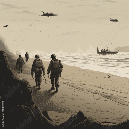 Honoring the Bravery of the Soldiers of D-Day: A Powerful Image of the Normandy Landings photo