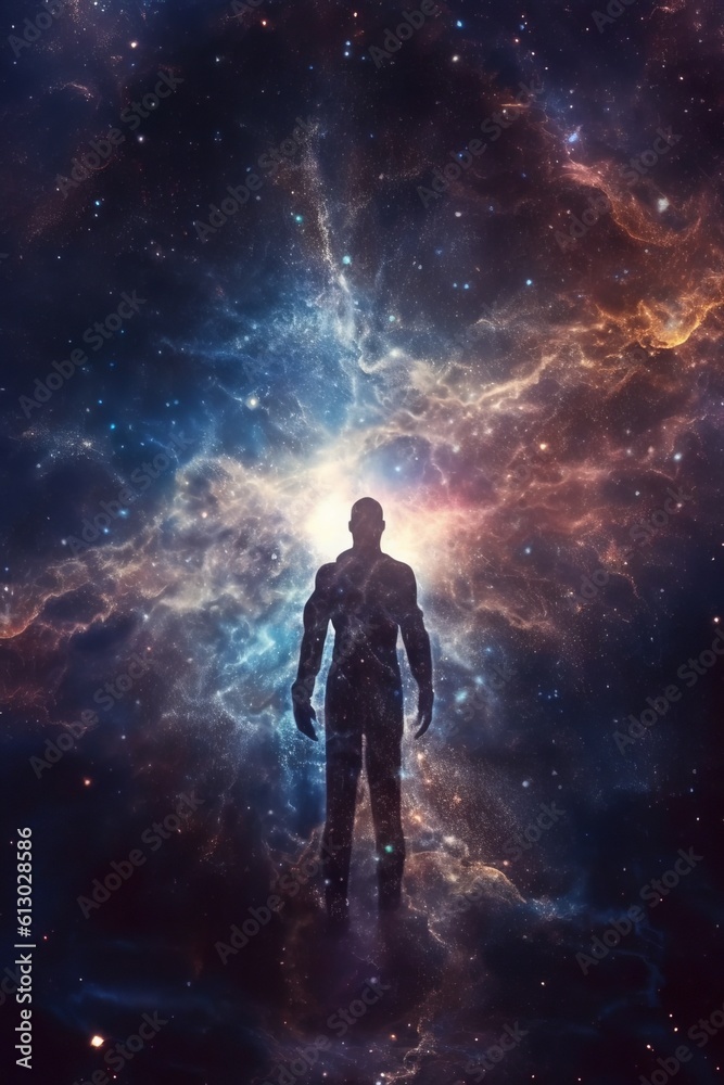 Obraz premium Astral Being Embracing a Nebula Galaxy