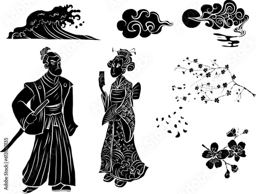 Symbol of Japanese illustration isolated on white background.doodle line art for sticker.Traditional Japanese culture for printing on wallpaper and backdrop.