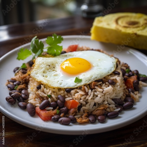 Nicaraguan Gallo Pinto: Filling and Satisfying Rice and Beans with Fried Plantains and Egg Generative AI