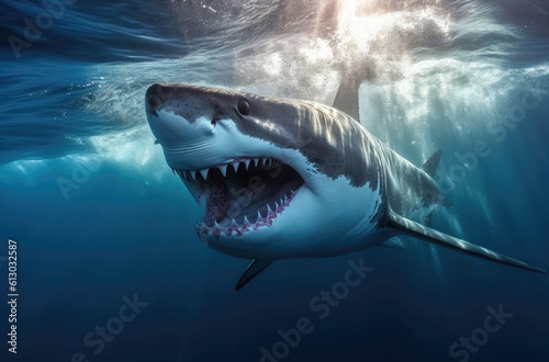 A great white shark swims in the Indian Ocean © Veniamin Kraskov