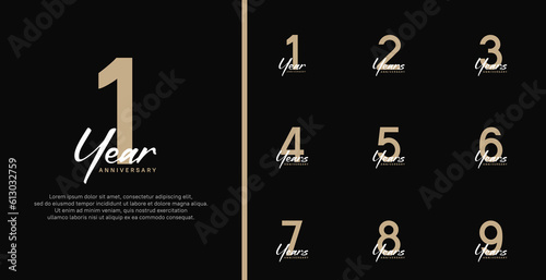 set of anniversary logo flat brown color number and white text on black background for celebration