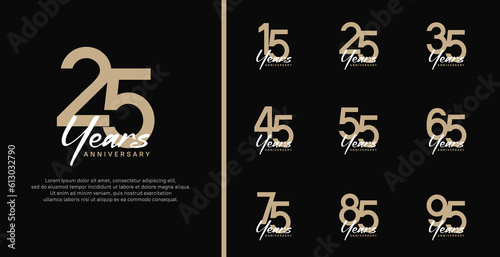 set of anniversary logo flat brown color number and white text on black background for celebration