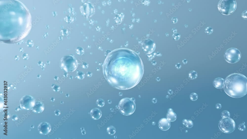 Macro shot of various bubbles in water rising up on the light background. Super slow motion Beauty glossy Moisturizing bubble blobs or drops 3D animation find a special extract. Macro shot of various bubbles in water rising up on the light background. Super slow motion Beauty glossy Moisturizing bubble blobs or drops 3D animation find a special extract.