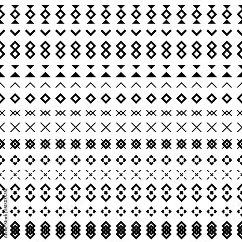 Set of seamless borders, geometric patterns isolated on white