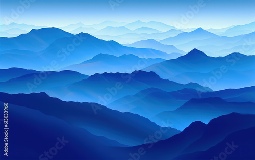  Blue mountain background illustration created with generative ai tecnology.
