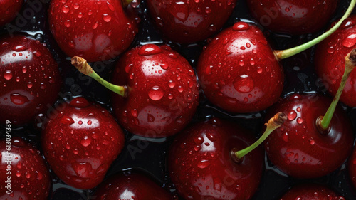 Background of Cherry   HD  Decorate with water drops  Background Wallpaper  Desktop Wallpaper   Generative Ai