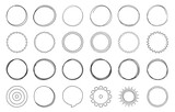 Set of hand drawn circles, round shapes and objects, doodle style