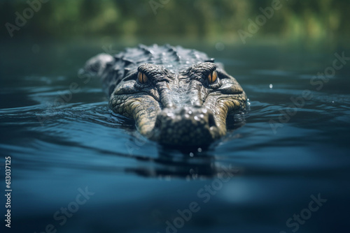 Illustration of alligator in a swamp. Generative AI. 