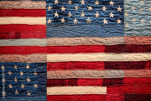 Illustration of an American Flag in a quilt style. Generative AI. 