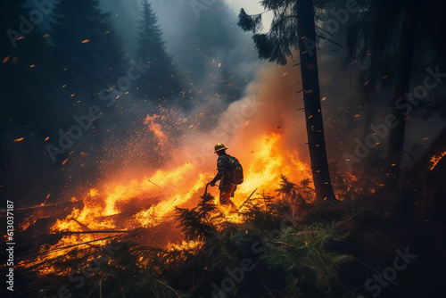 Fotografie, Obraz Illustration of a forest fire that is out of control