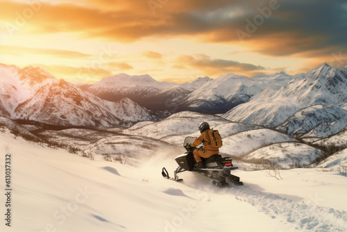 Illustration of a snowmobile on a winter path. Generative AI.   © Jeff Whyte