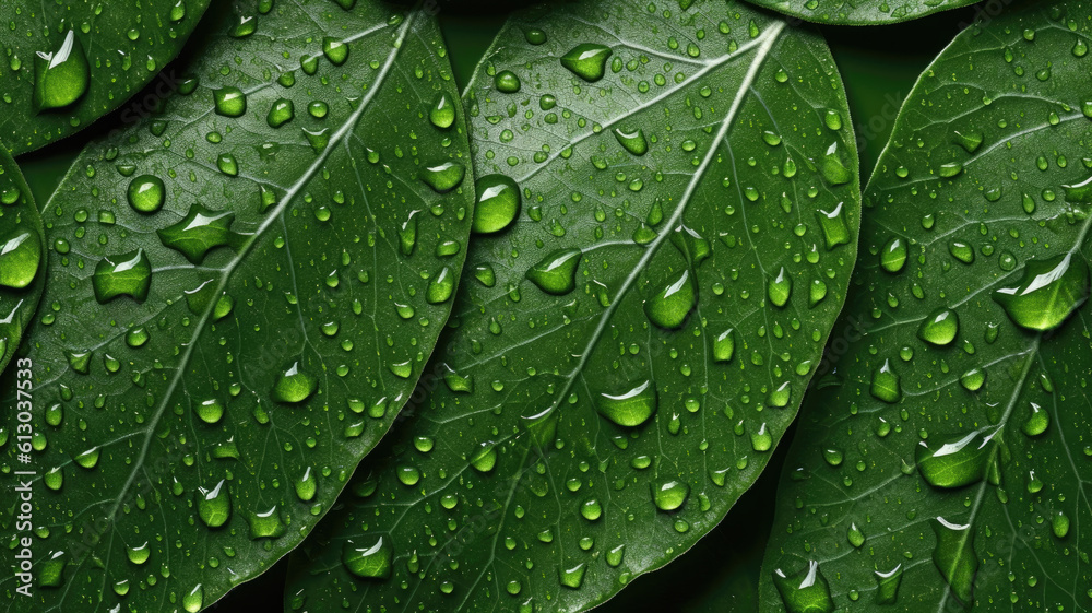 Fototapeta premium Background of Ash Leaf , HD, Decorate with water drops, Background Wallpaper, Desktop Wallpaper , Generative Ai