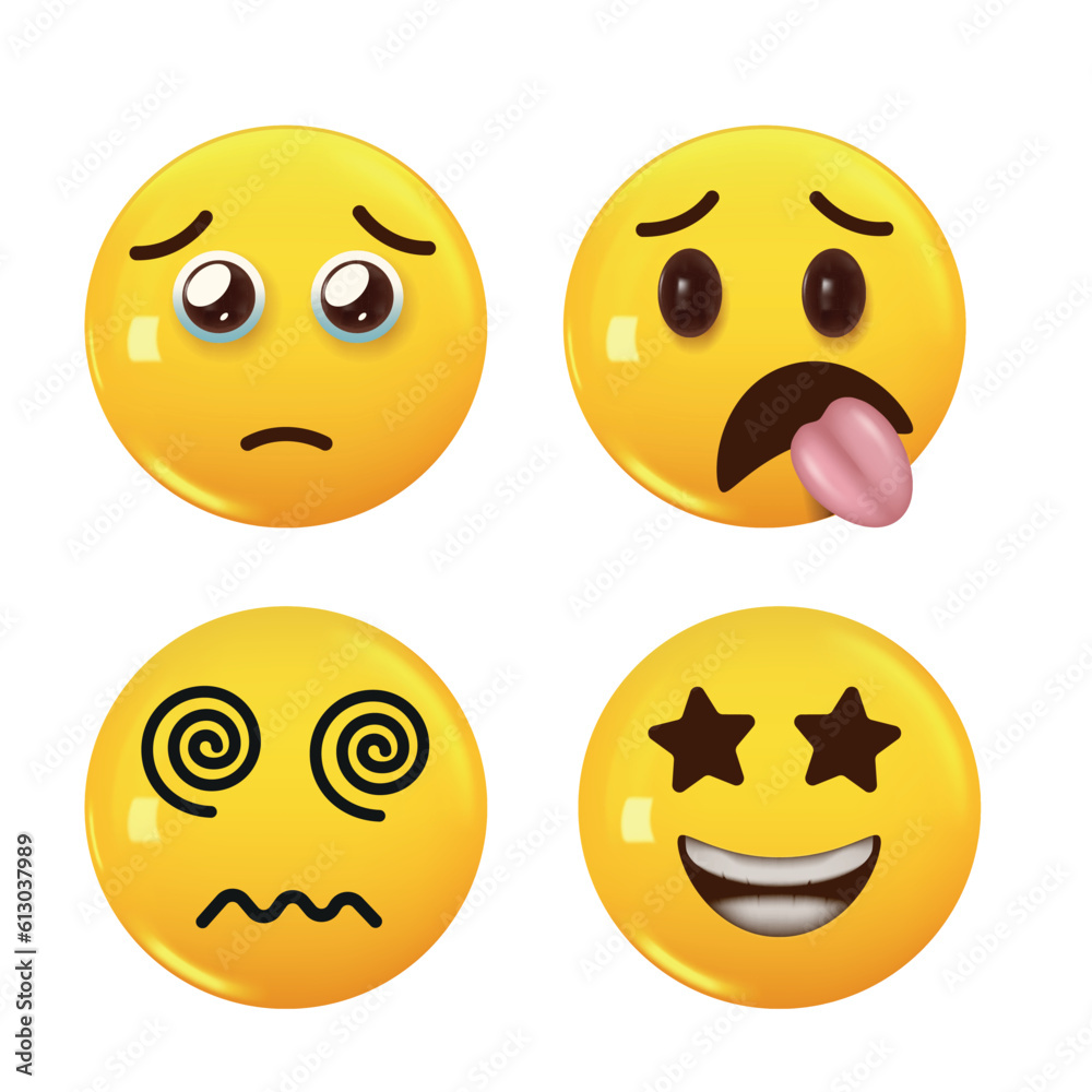 Set of 3d icon yellow color smile emoji. Set Icon Smile Emoji. Vector Set of 3d icon yellow color smile emoji. Set Icon Smile Emoji. Vector