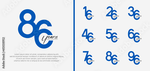set of anniversary logo blue color number on white background for celebration