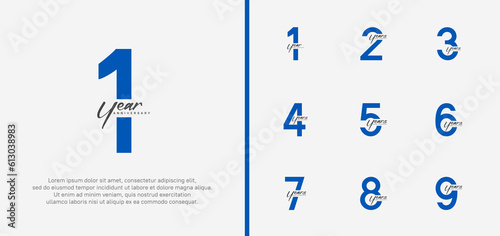 set of anniversary logo blue color number on white background for celebration © akhmad