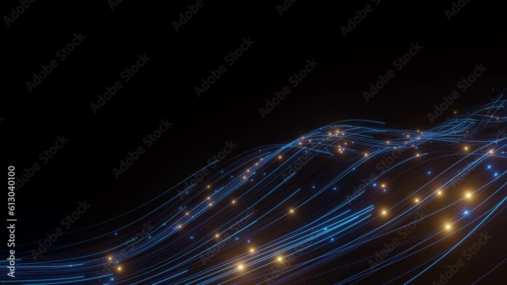 Neon digital light data transfer in network and internet high tech lines loop background, technology and futuristic, digital technology, web internet connection visual internet concept background.