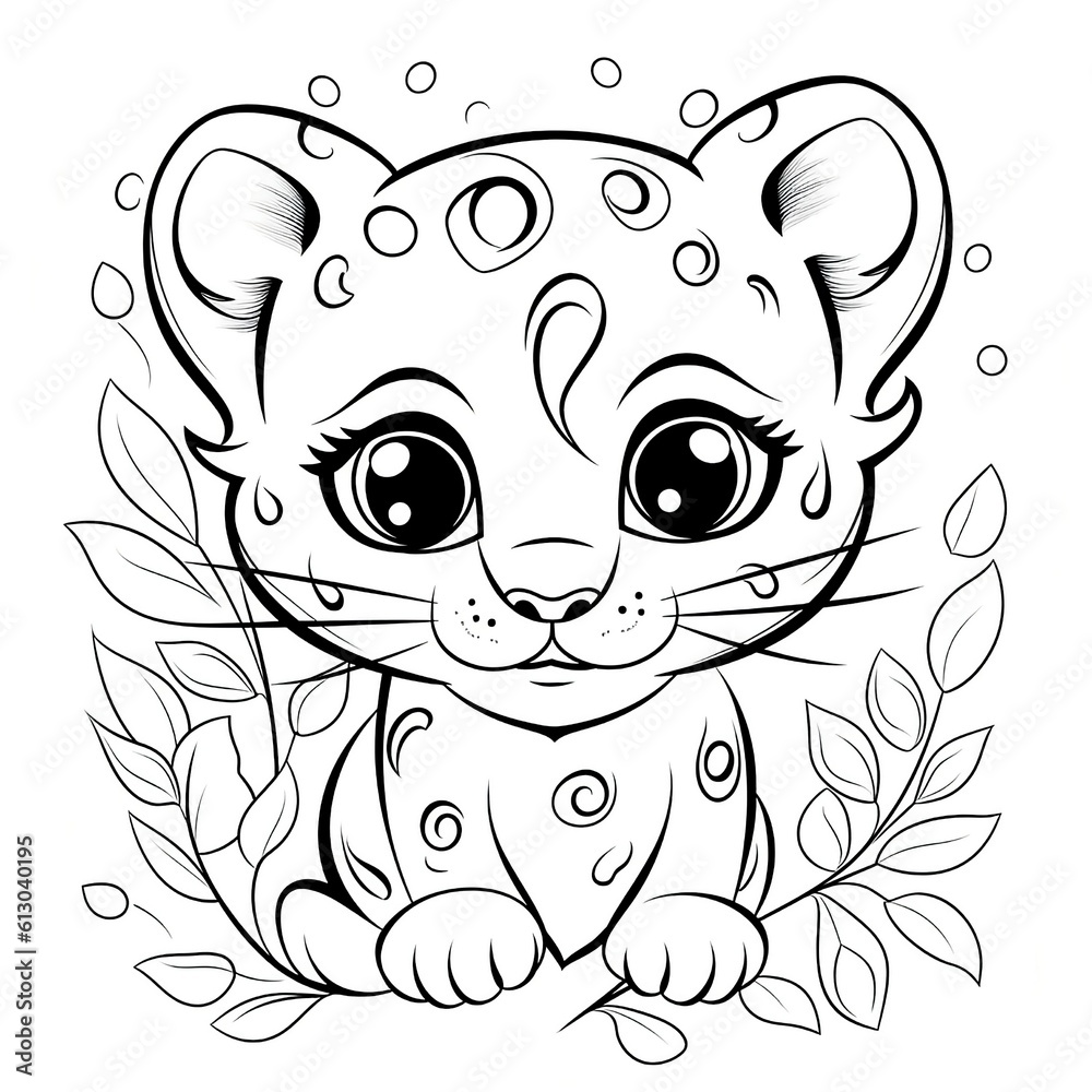 Cute baby leopard coloring page for kids. Animal coloring page created
