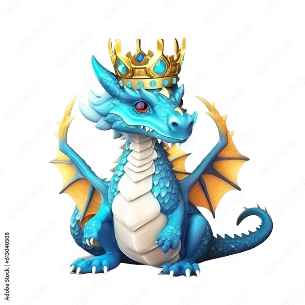 Obraz premium Fantasy blue dragon on white background Ai generative