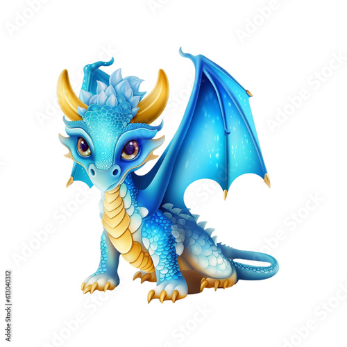 Fantasy blue  dragon on white background Ai generative