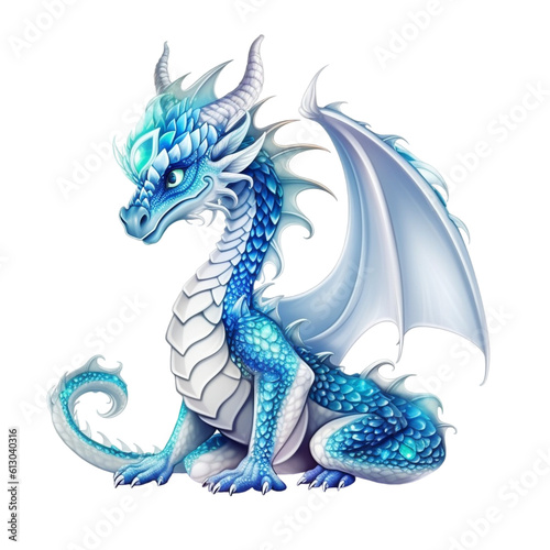 Fantasy blue  dragon on white background Ai generative © Aleksander